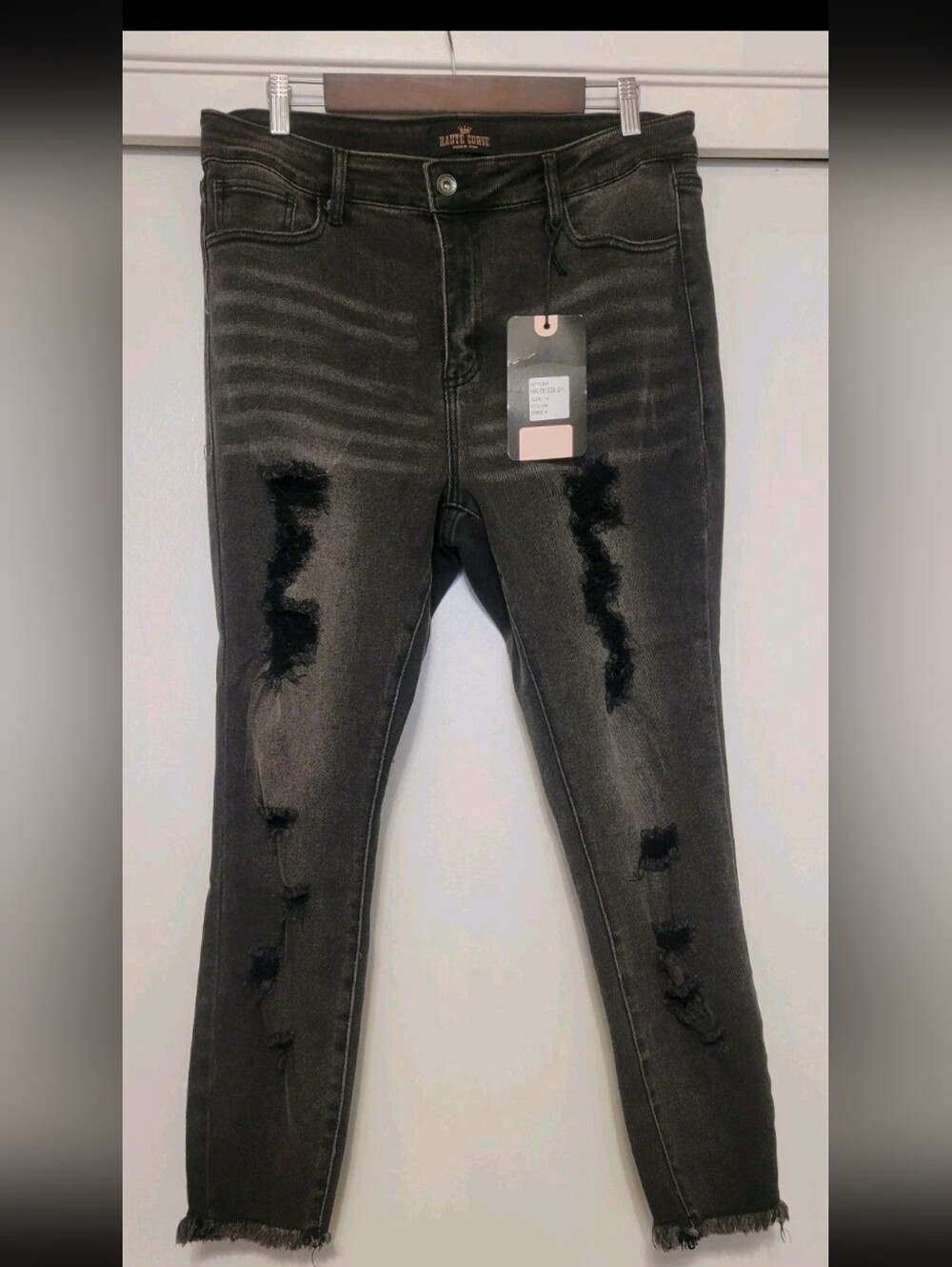 Haute Curve Womens Distressed Skinny Jeans Gray Size 18 Raw Hem Stretch NWT
